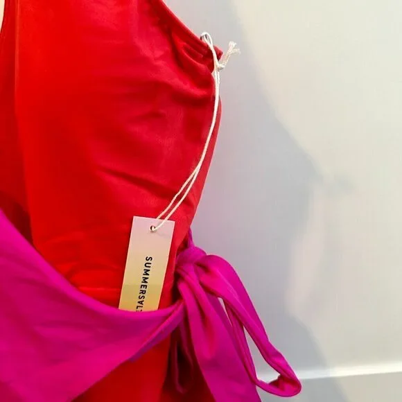 NWT Summersalt The Perfect Wrap One-Piece Swimsuitin Hibiscus/Grapefruit, Sz 18 - Picture 5 of 7